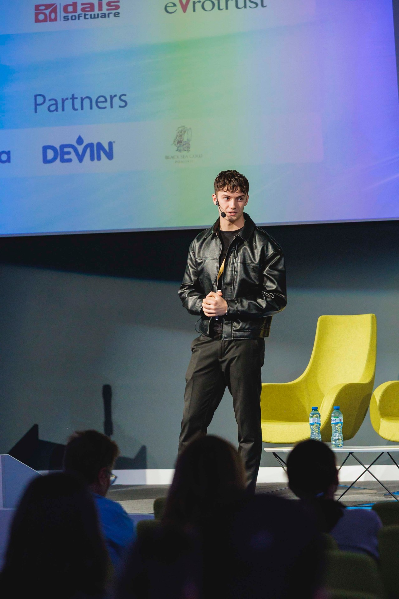Owen Clater speaking at an industry event